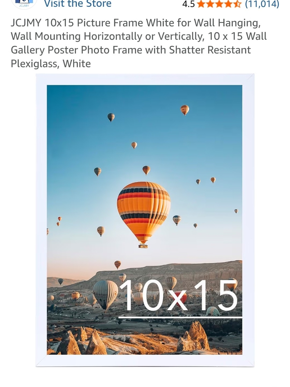 White 10x15 Photo Frame with Scenic Hot Air Balloon Print